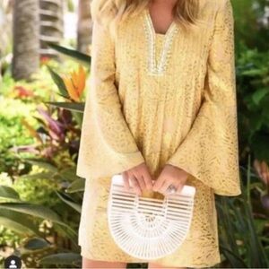 Lilly Pulitzer Sand Bar Gold COLBY SILK TUNIC DRESS Pineapple Clip Chiffon